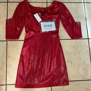 NWT GUESS red leather dress